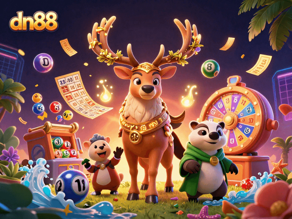Join the excitement at dn88 with vibrant gambling games, floating lottery balls, and dynamic prize elements.