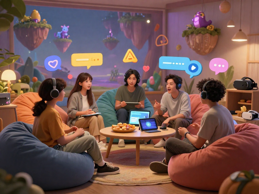 Immersive scene of nsfw ai roleplay with vibrant digital interactions and cozy atmosphere.