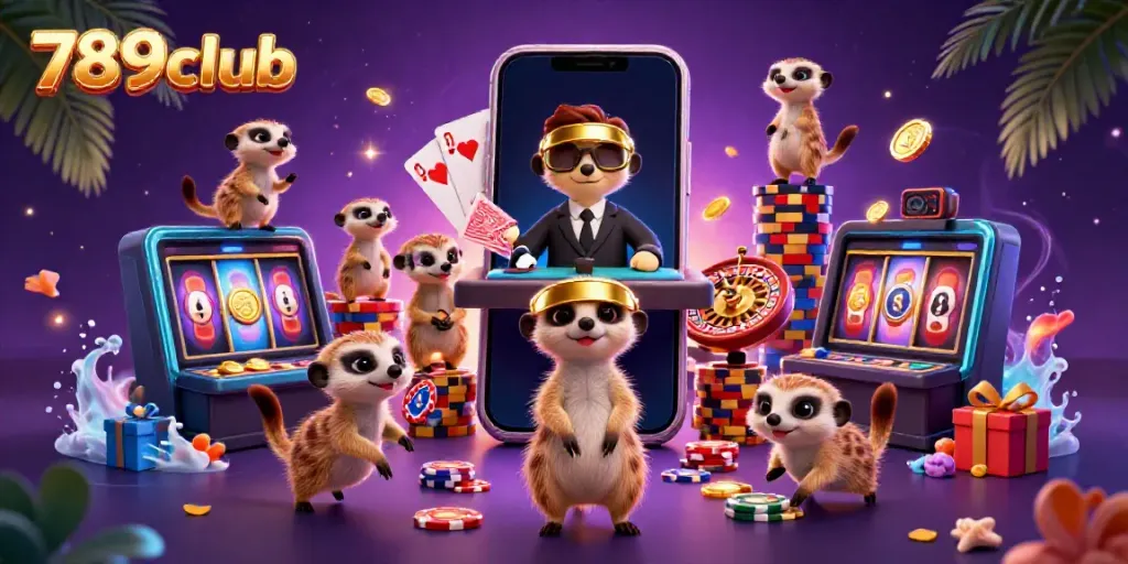 Experience thrilling games at 789club with meerkats operating a vibrant casino scene.