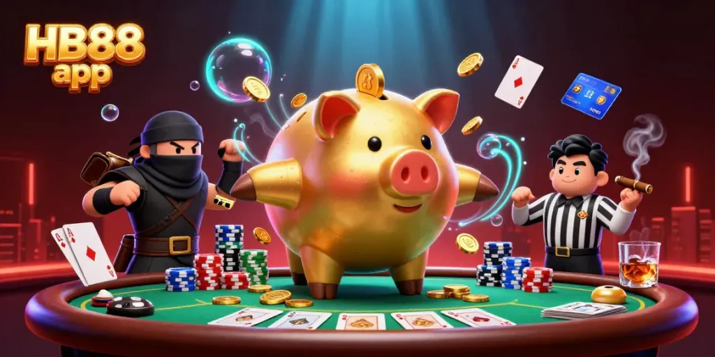 Experience thrilling gaming action with the HB88 app in a vibrant 3D casino scene!