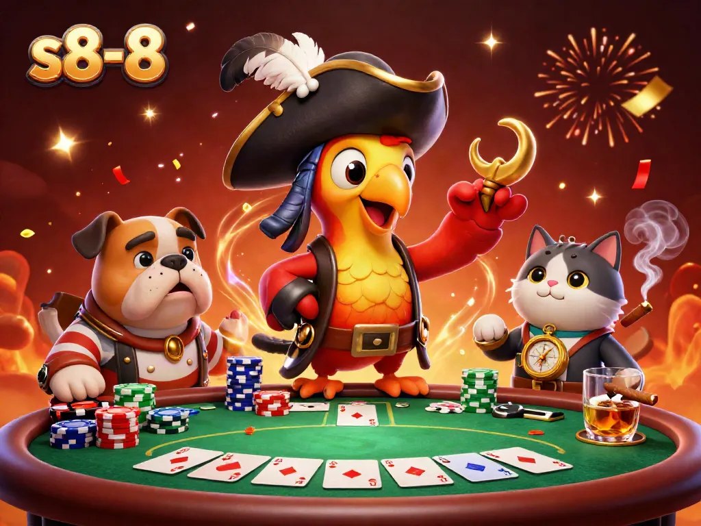 Engage in thrilling poker action at s8-8 with colorful chips and iconic cards.