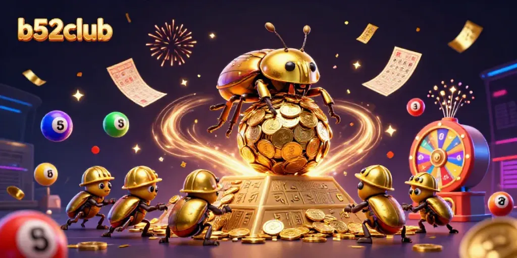 Experience excitement at b52club with dynamic lottery games and vibrant casino symbols.