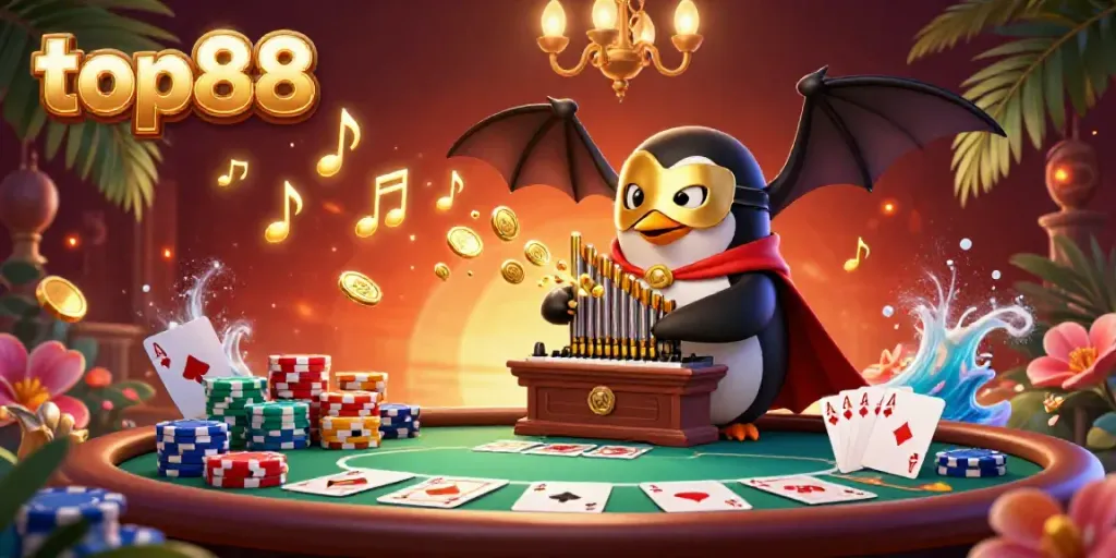 Experience thrilling gameplay and rewards at top88 with a dynamic 3D scene featuring rich casino elements.