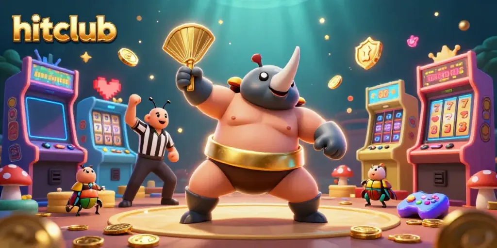 Experience the thrill of hitclub with an exciting 3D casino illustration featuring iconic gaming elements and vibrant characters.
