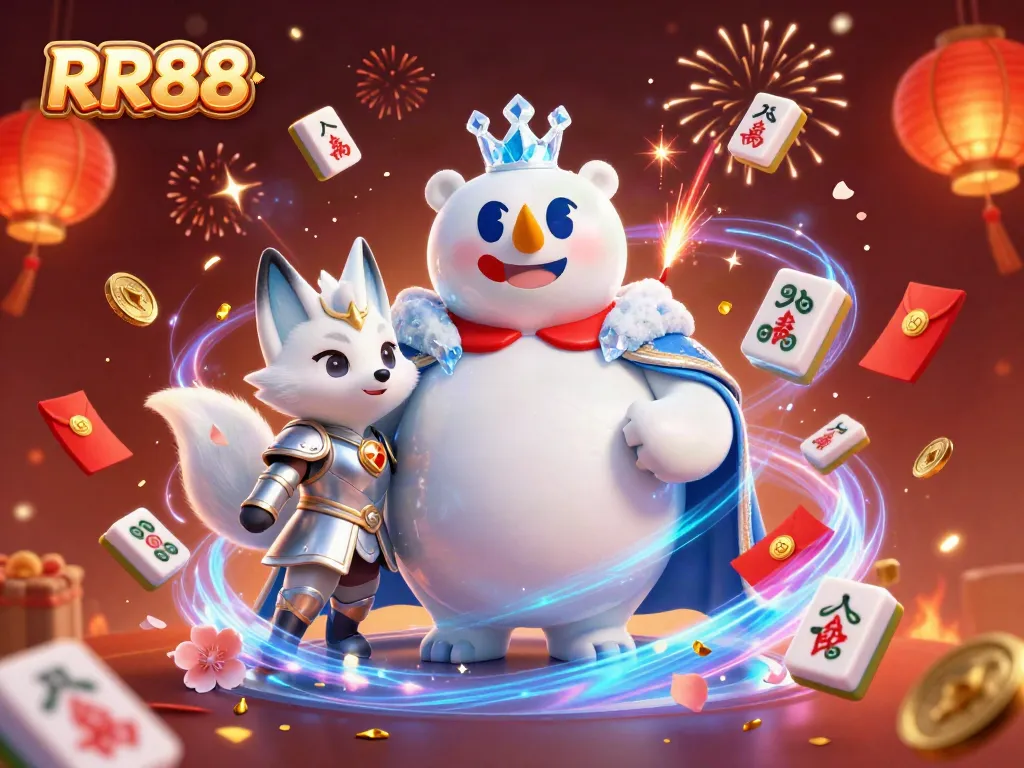 Engage with RR88's vibrant casino energy featuring a frosty polar bear and a snow fox in dynamic action.